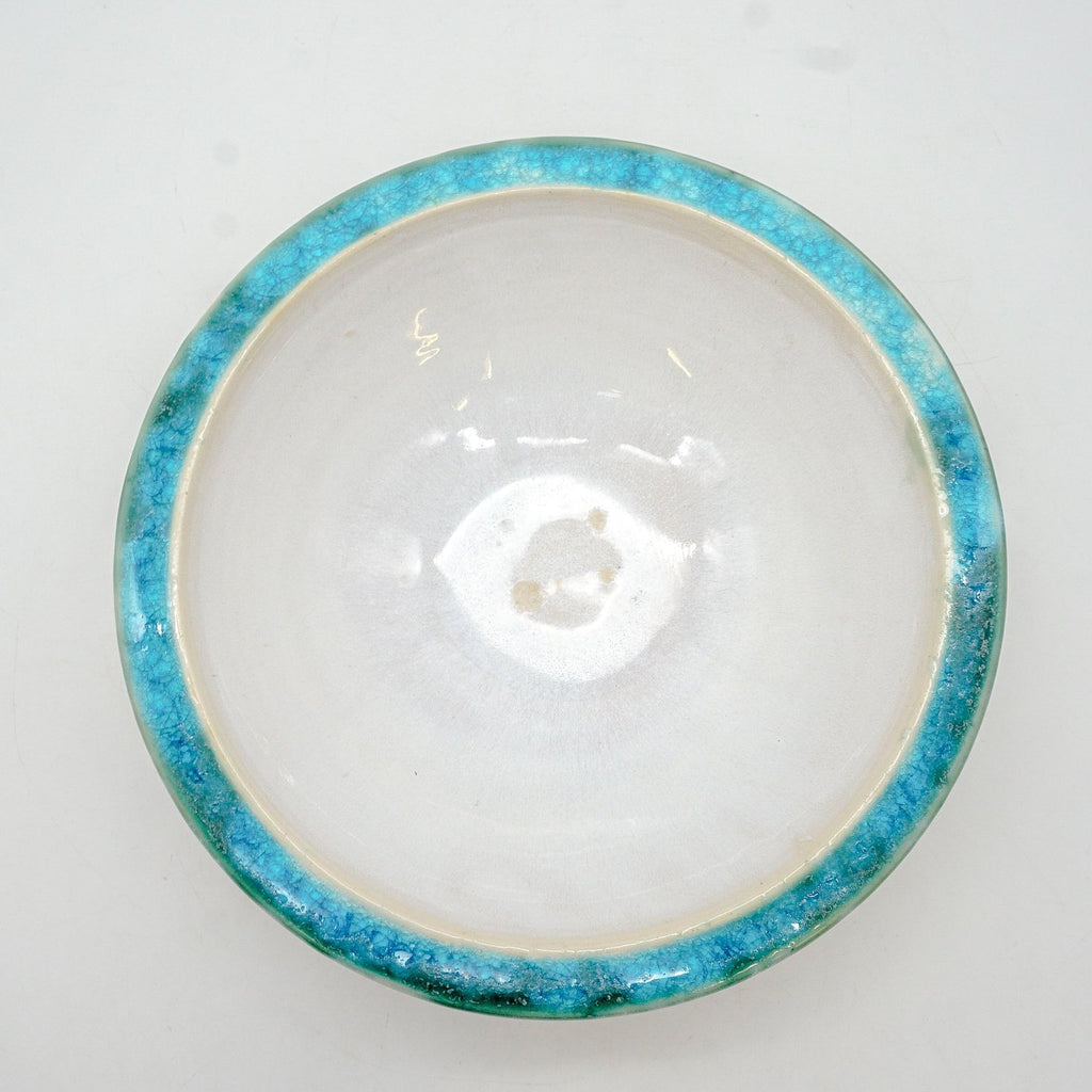 White Blue Glassy Rimmed Bowl
