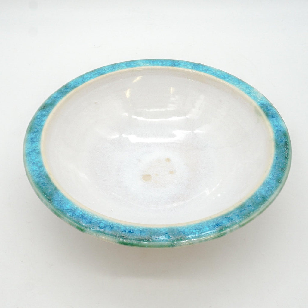 White Blue Glassy Rimmed Bowl