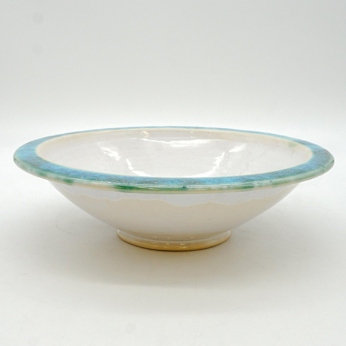 White Blue Glassy Rimmed Bowl