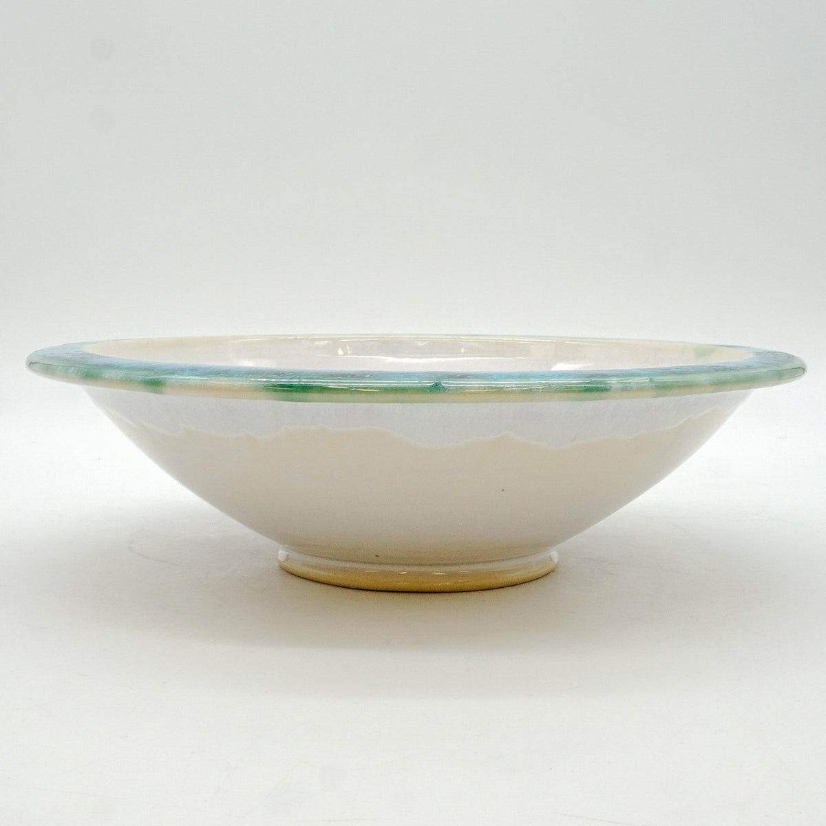 White Blue Glassy Rimmed Bowl