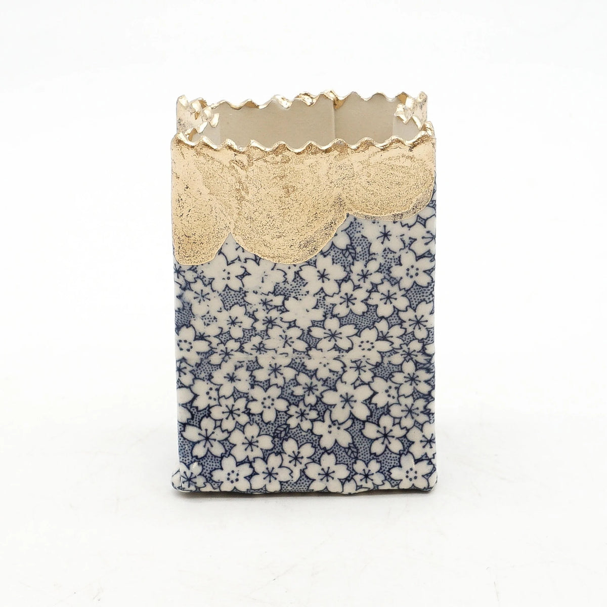 Blue Floral Bag with Gold