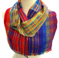 Stripes of Red, Orange, Green, Blue, and Purple Twill and Plain Tencel Handwoven Scarf