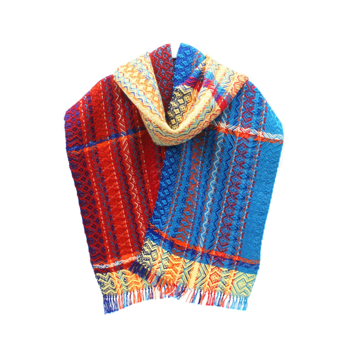 Stripes of Blue, Red, Orange & Cream Handwoven Scarf