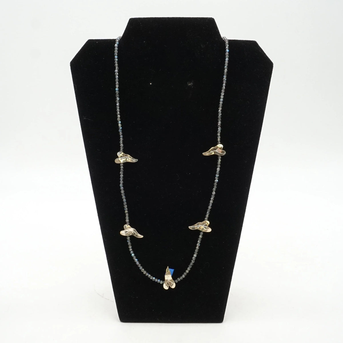 Labradorite Beaded Necklace with Calla Lily Leaves