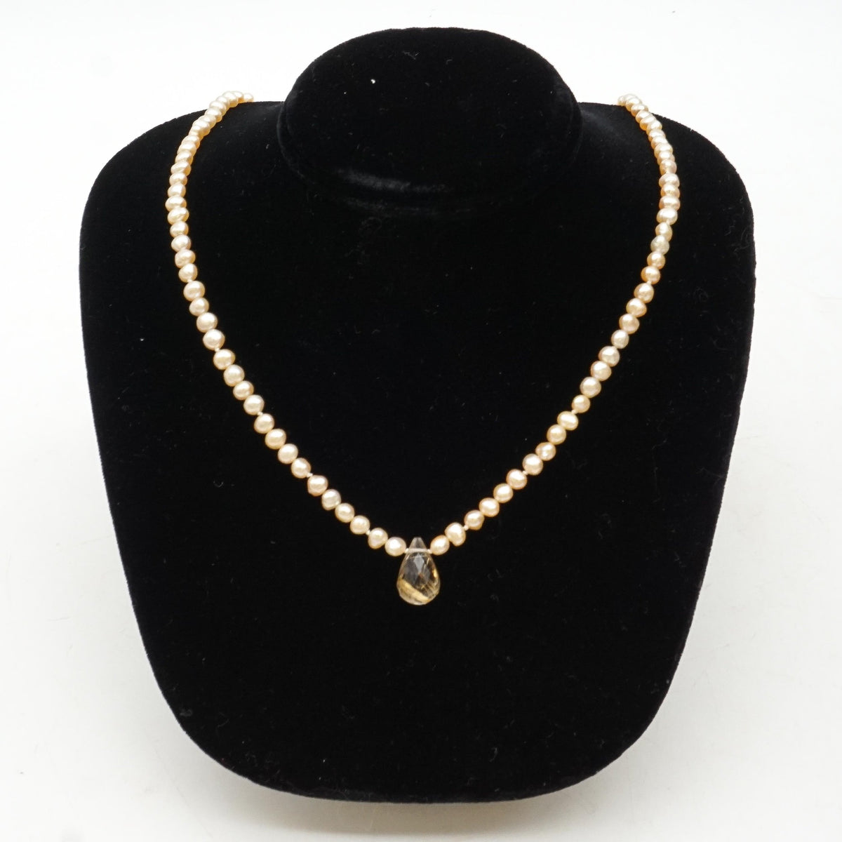 Pink Pearl Necklace with Quartz Briolette
