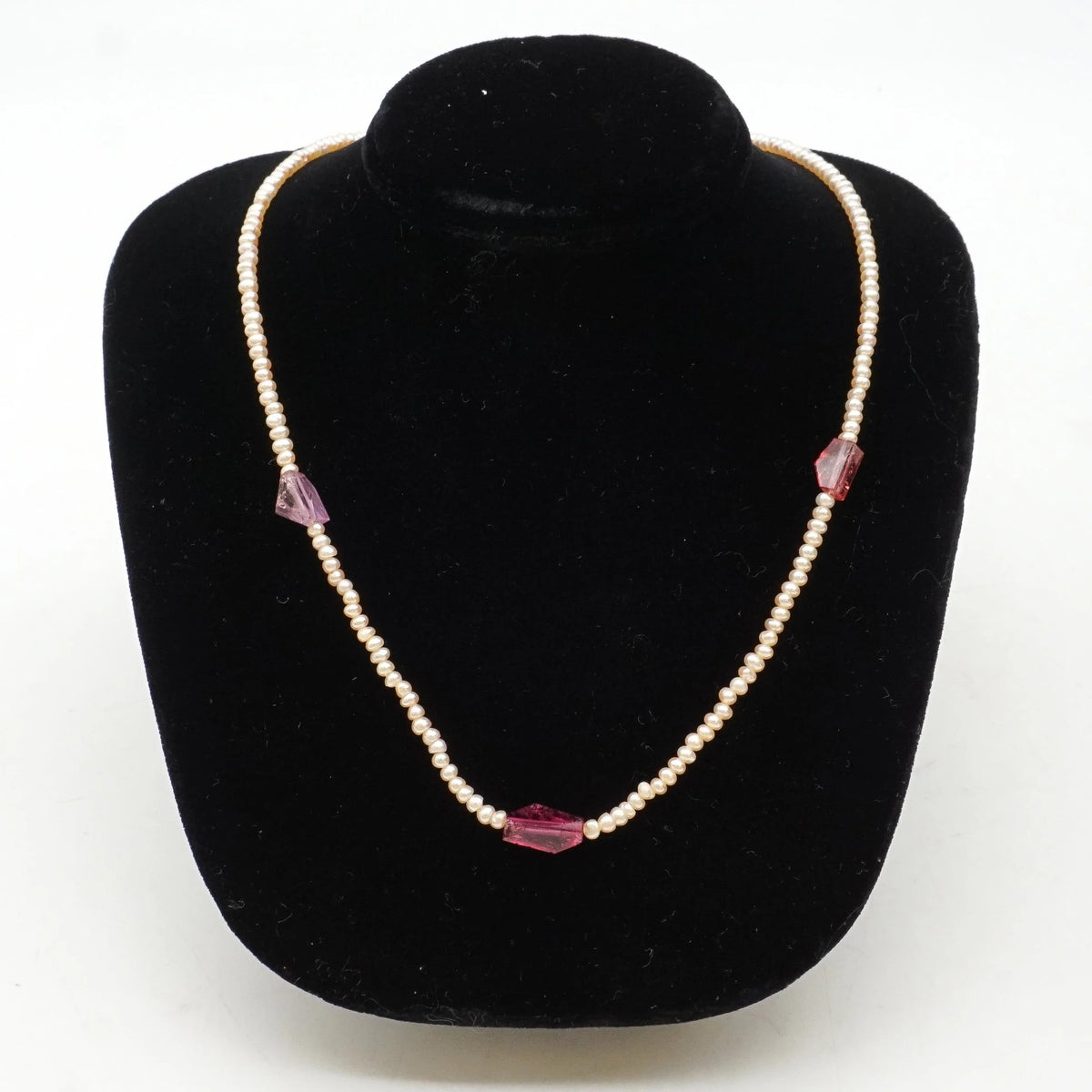 Pink Pearl Necklace with 3 Tourmaline Beads