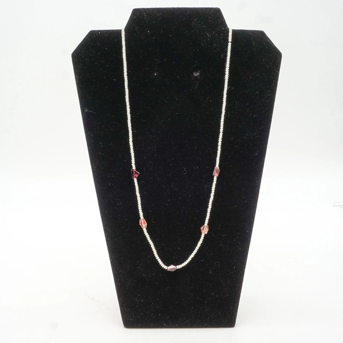 White Pearl Necklace with 5 Tourmaline Beads