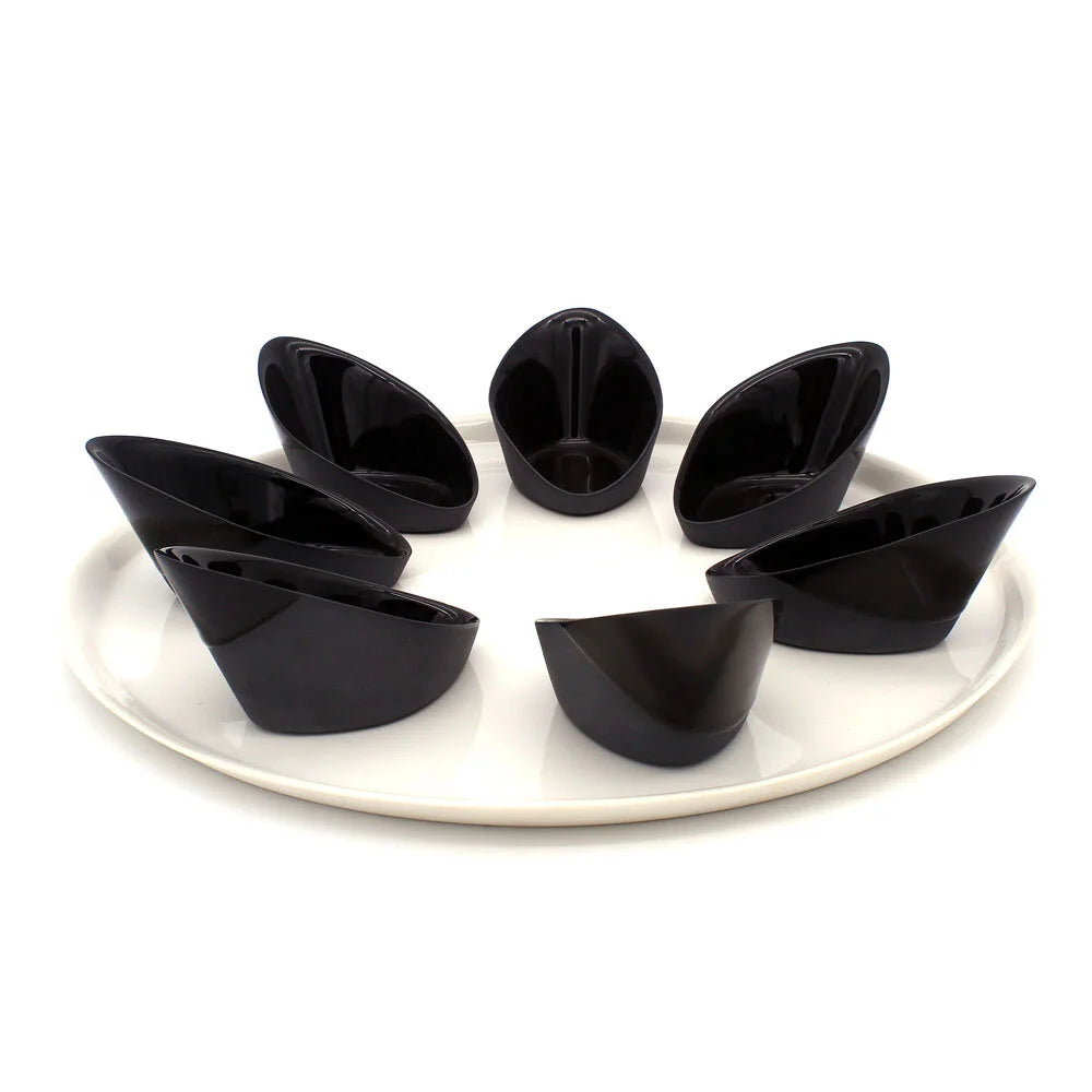 White Platter with Black Slant Dishes
