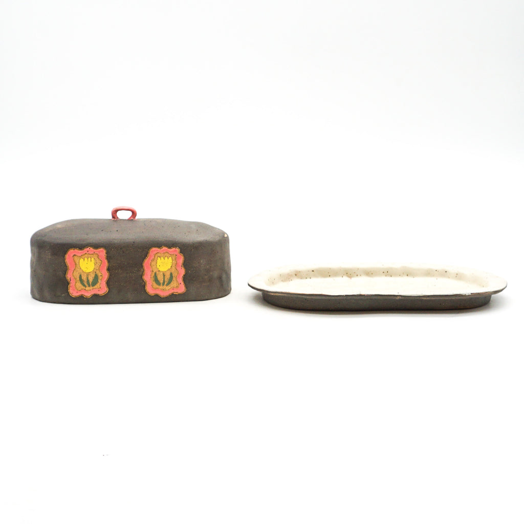 Butter Dish (Gray w/ Yellow Tulips)