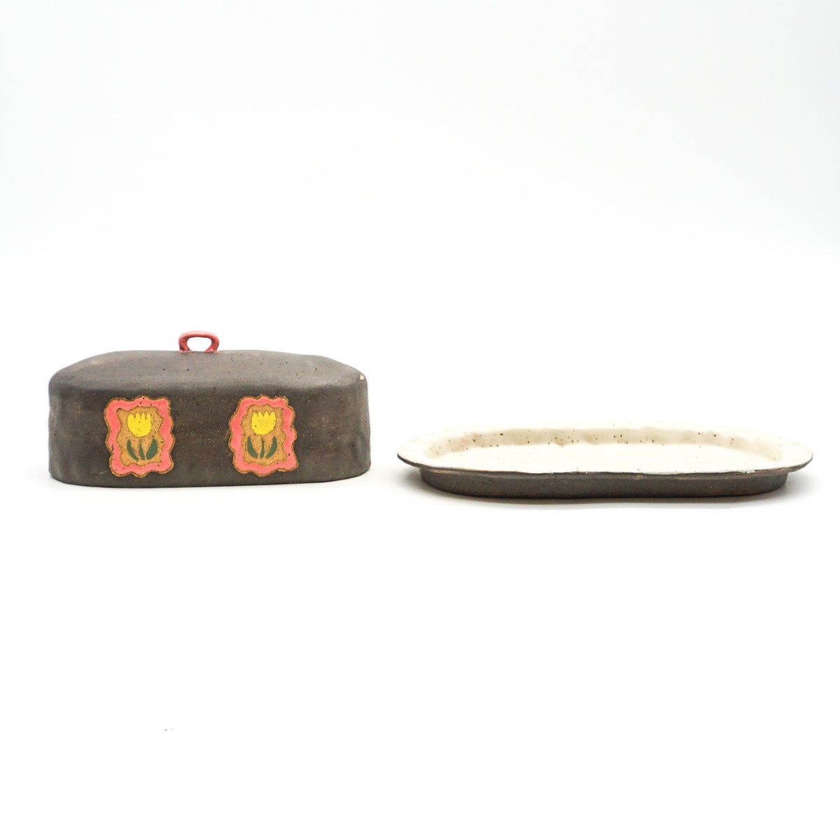 Butter Dish (Gray w/ Yellow Tulips)