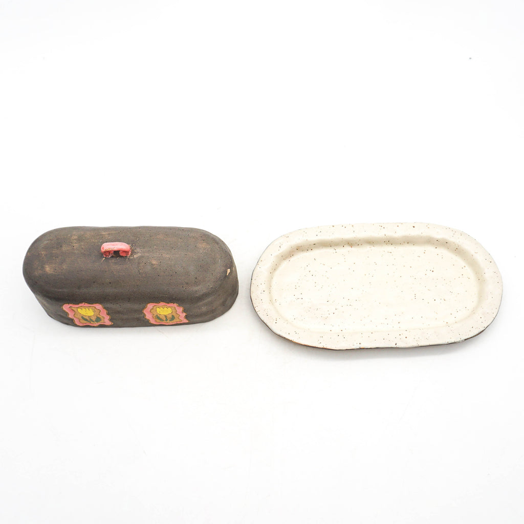 Butter Dish (Gray w/ Yellow Tulips)