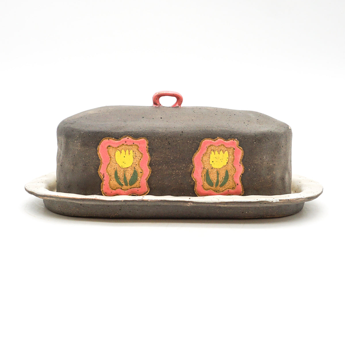 Butter Dish (Gray w/ Yellow Tulips)