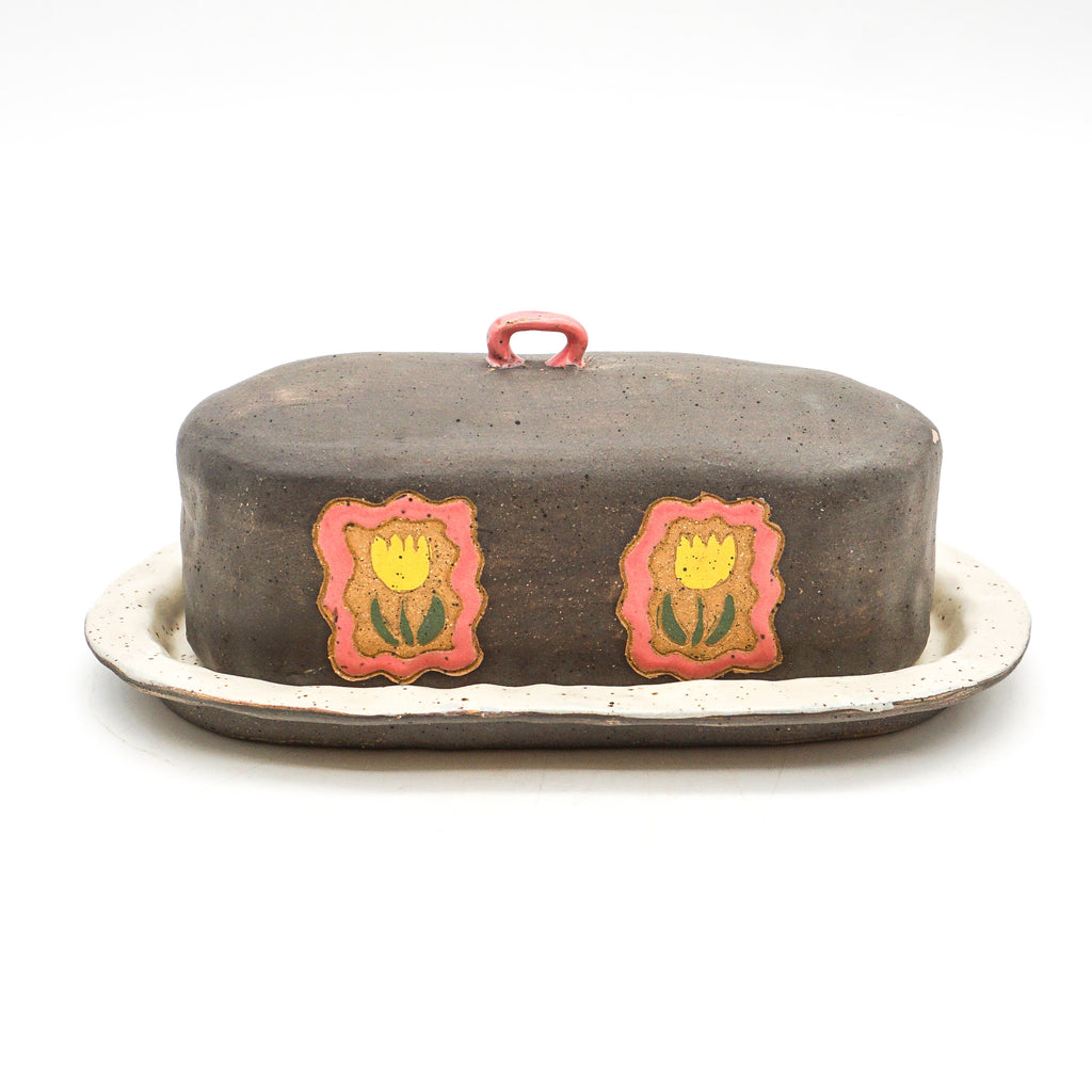 Butter Dish (Gray w/ Yellow Tulips)