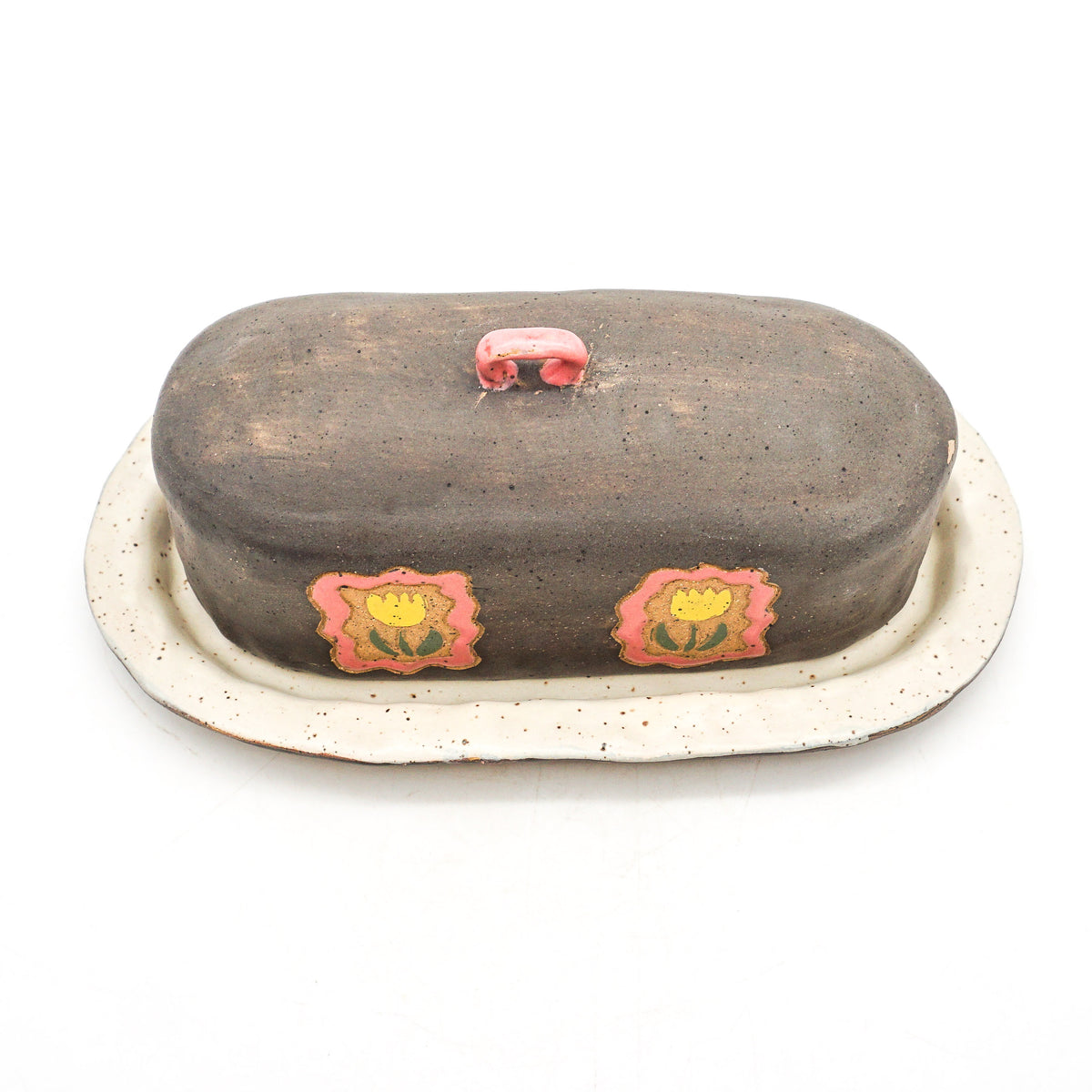 Butter Dish (Gray w/ Yellow Tulips)