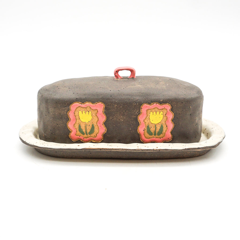 Butter Dish (Gray w/ Yellow Tulips)