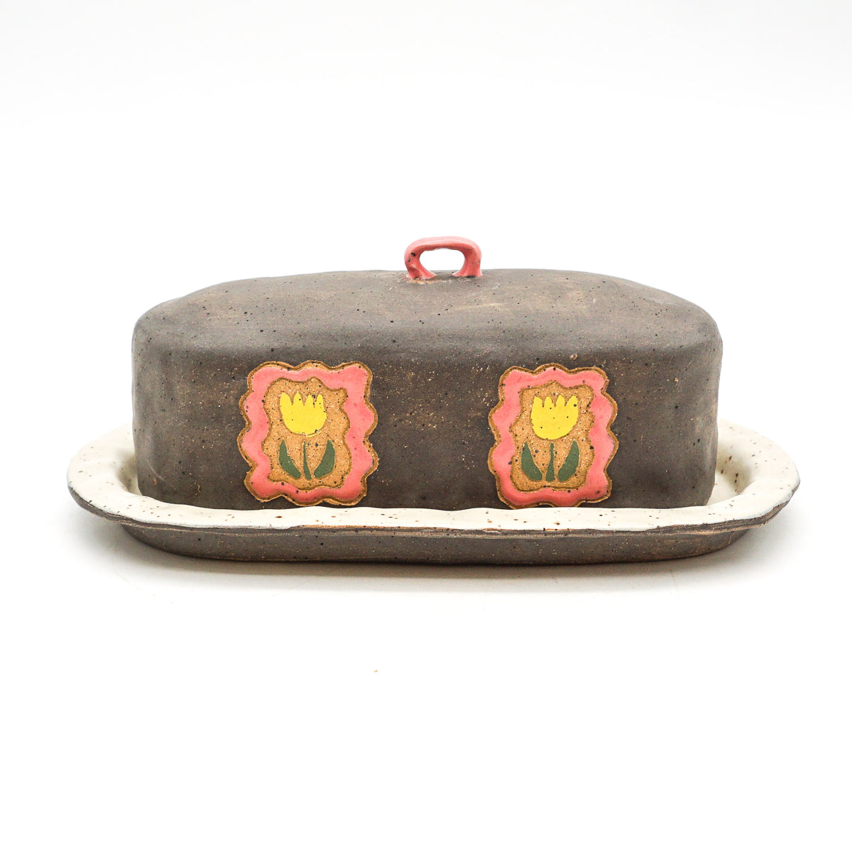 Butter Dish (Gray w/ Yellow Tulips)