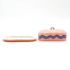 Butter Dish (Pink w/ Blue Squiggle)