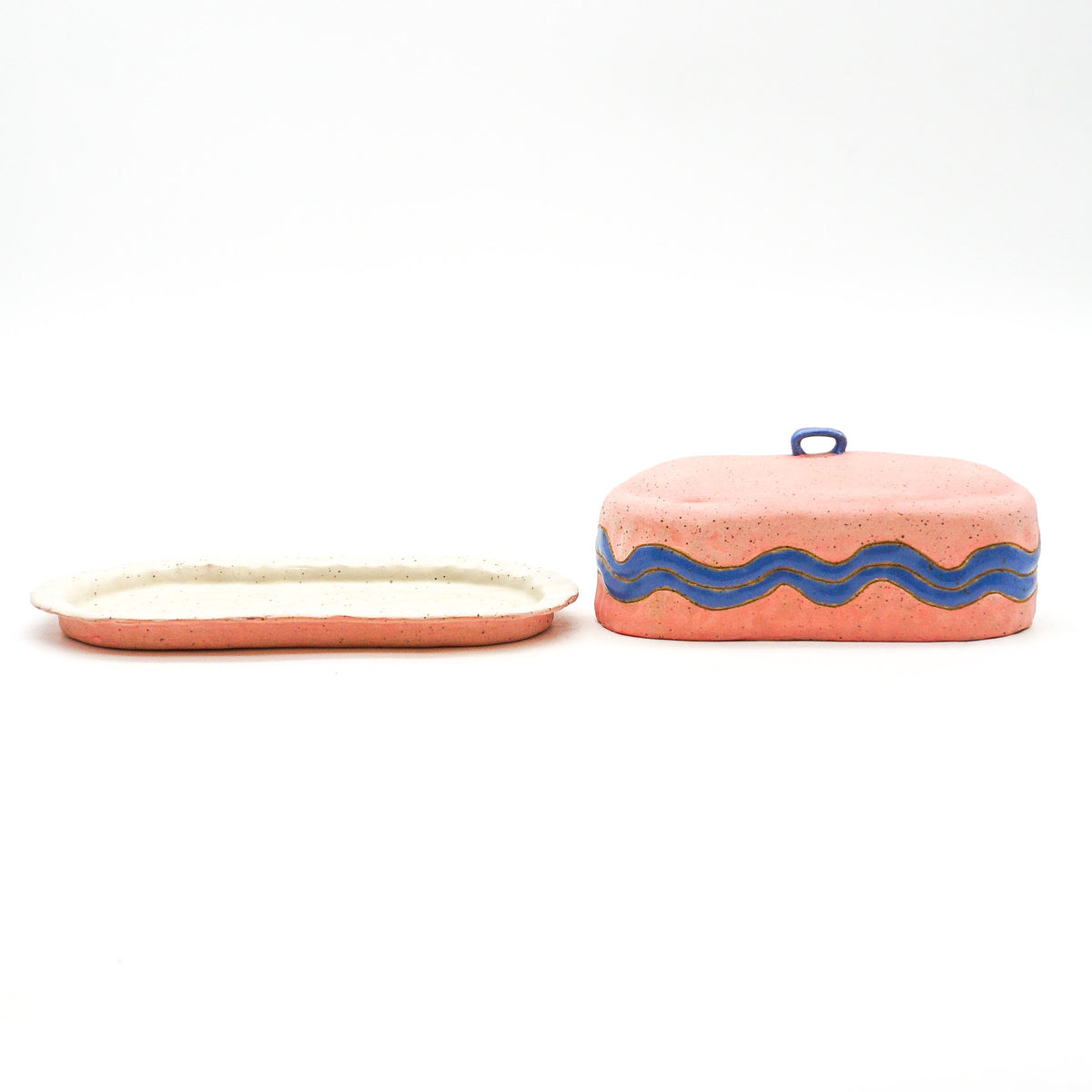 Butter Dish (Pink w/ Blue Squiggle)