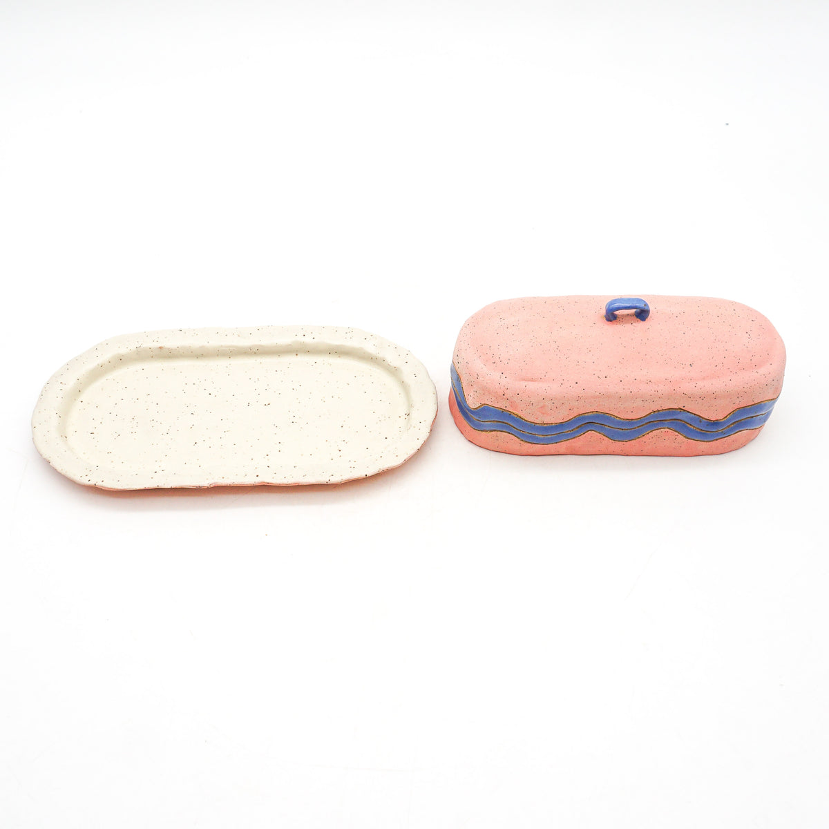 Butter Dish (Pink w/ Blue Squiggle)