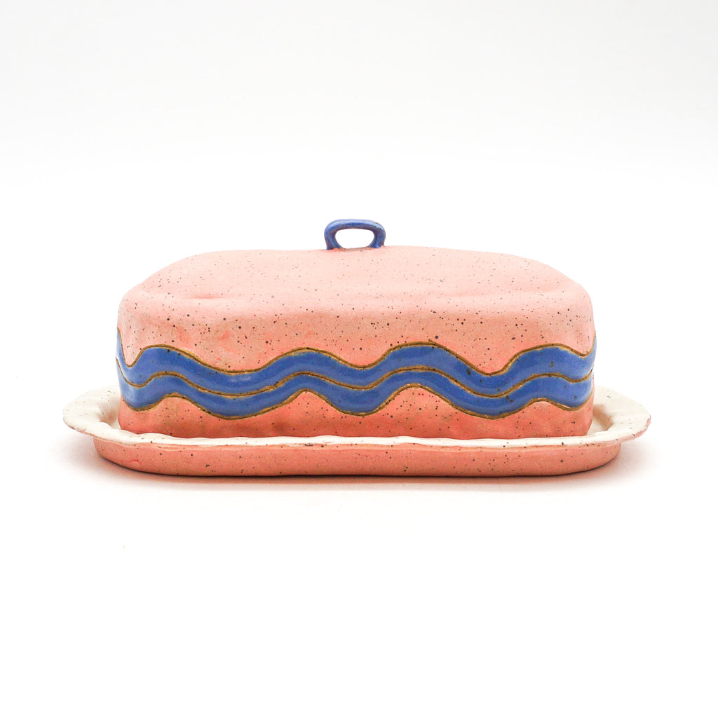 Butter Dish (Pink w/ Blue Squiggle)