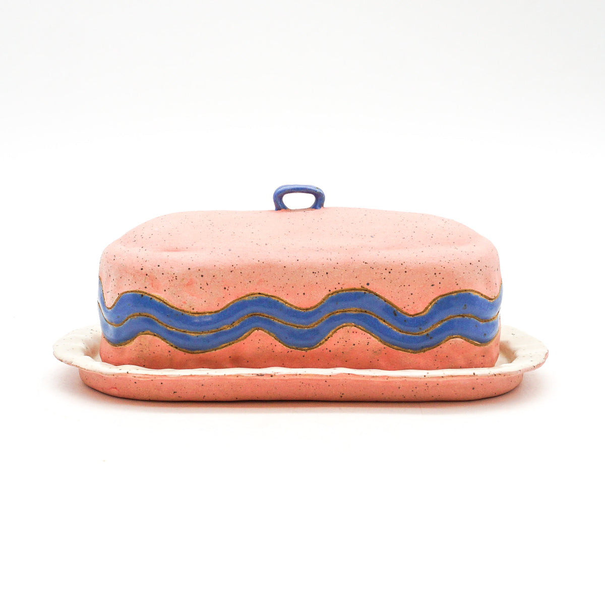 Butter Dish (Pink w/ Blue Squiggle)
