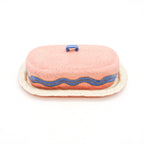 Butter Dish (Pink w/ Blue Squiggle)