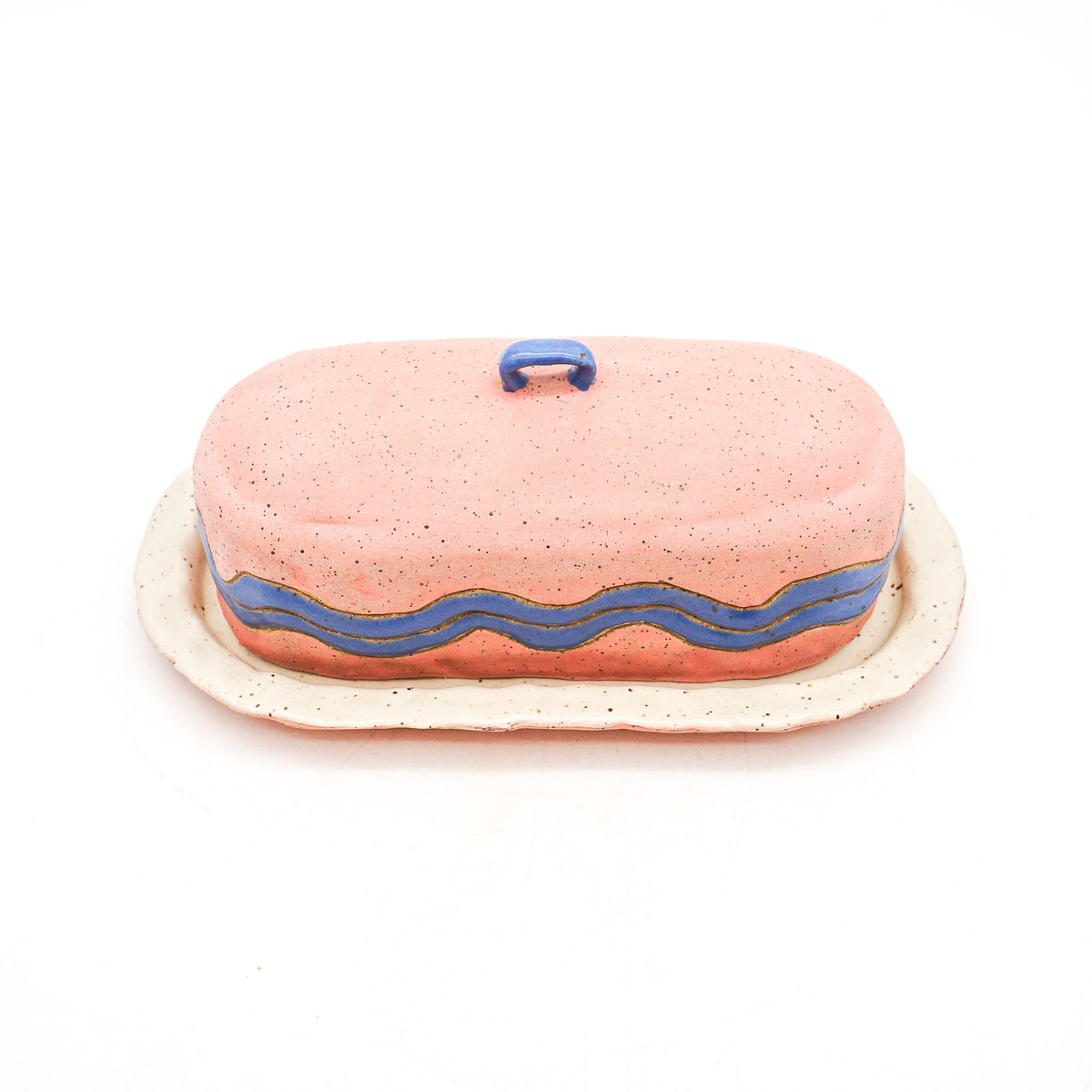 Butter Dish (Pink w/ Blue Squiggle)