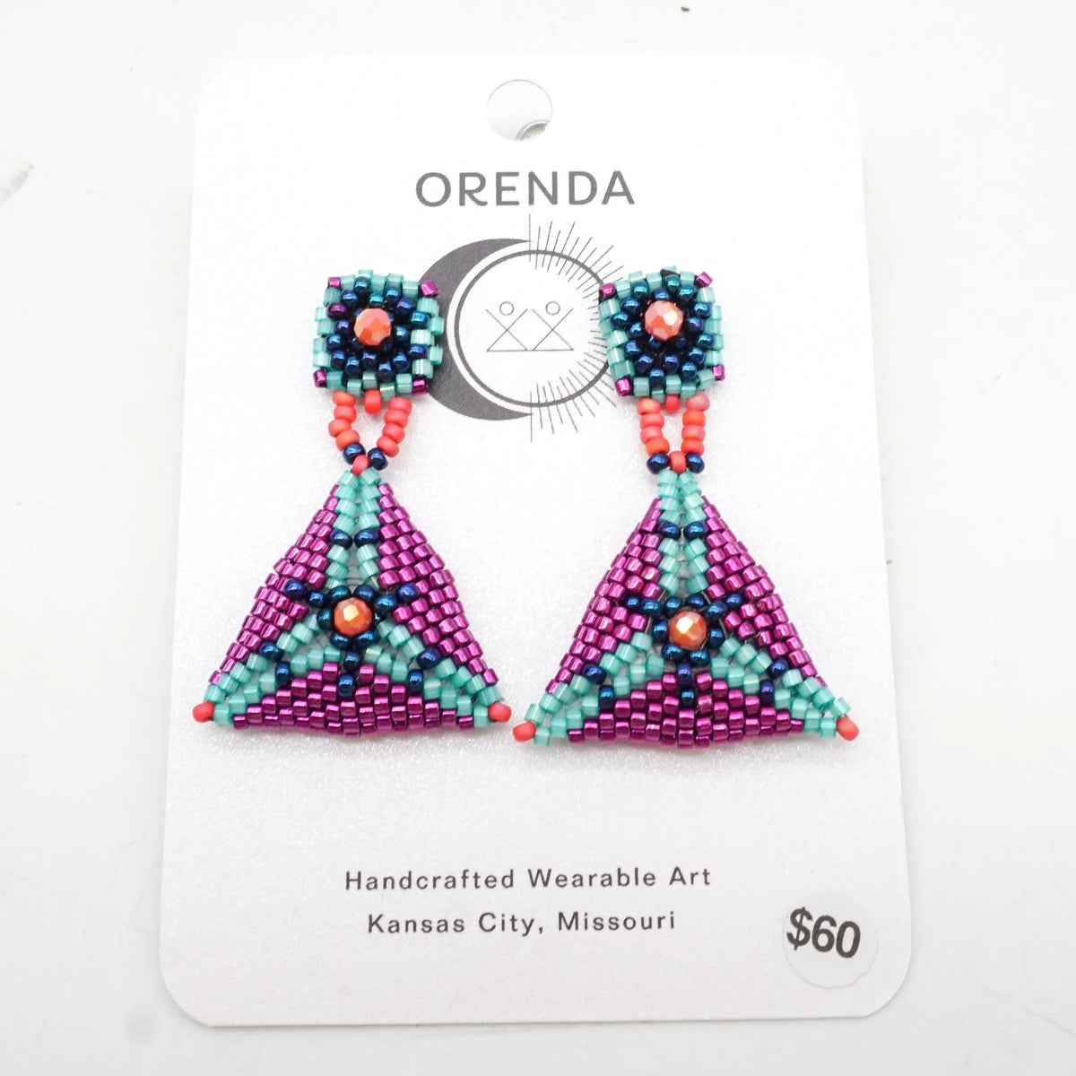 Triangle Earrings - Crystal with Dark Blue
