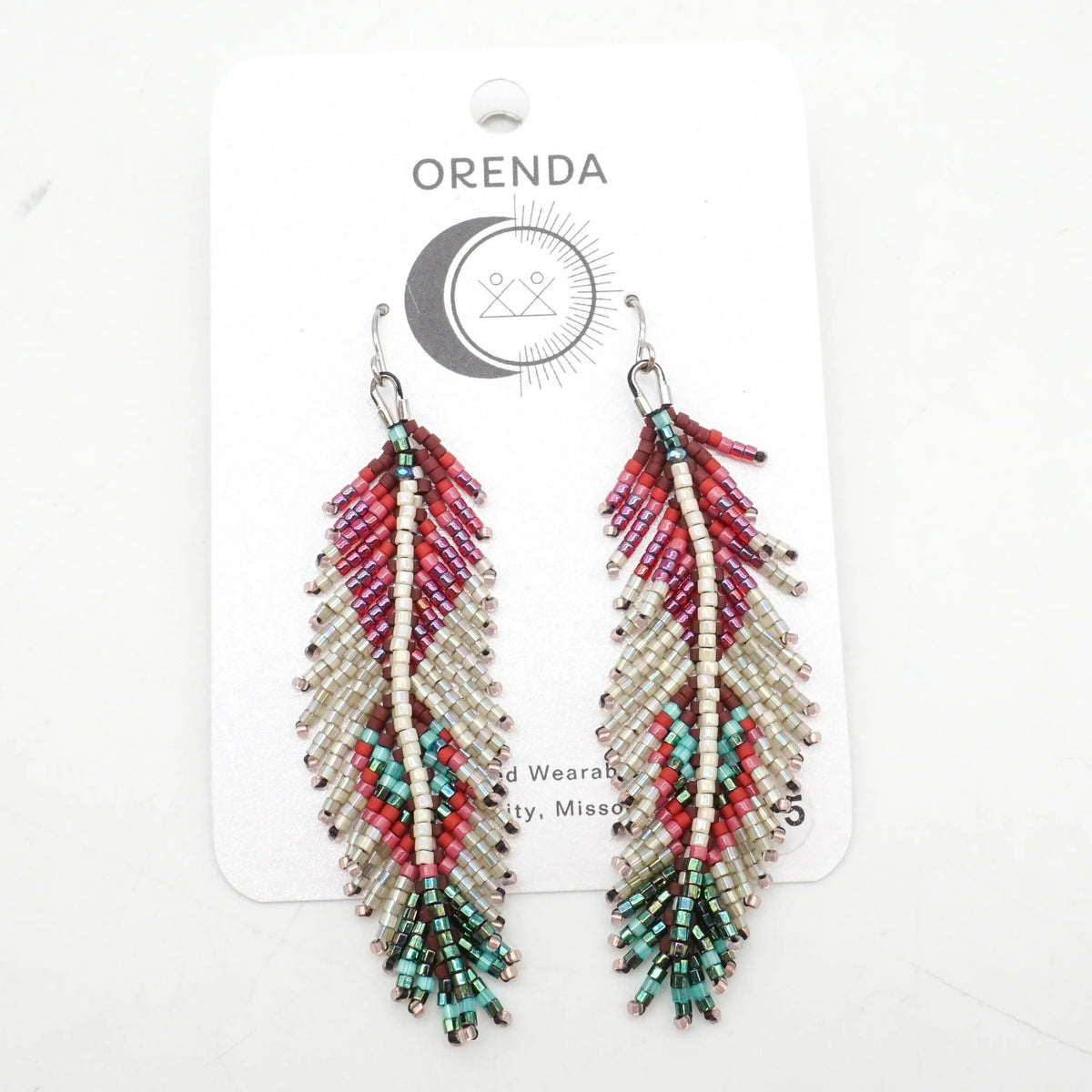Feather Earrings - Maroon & Turquoise