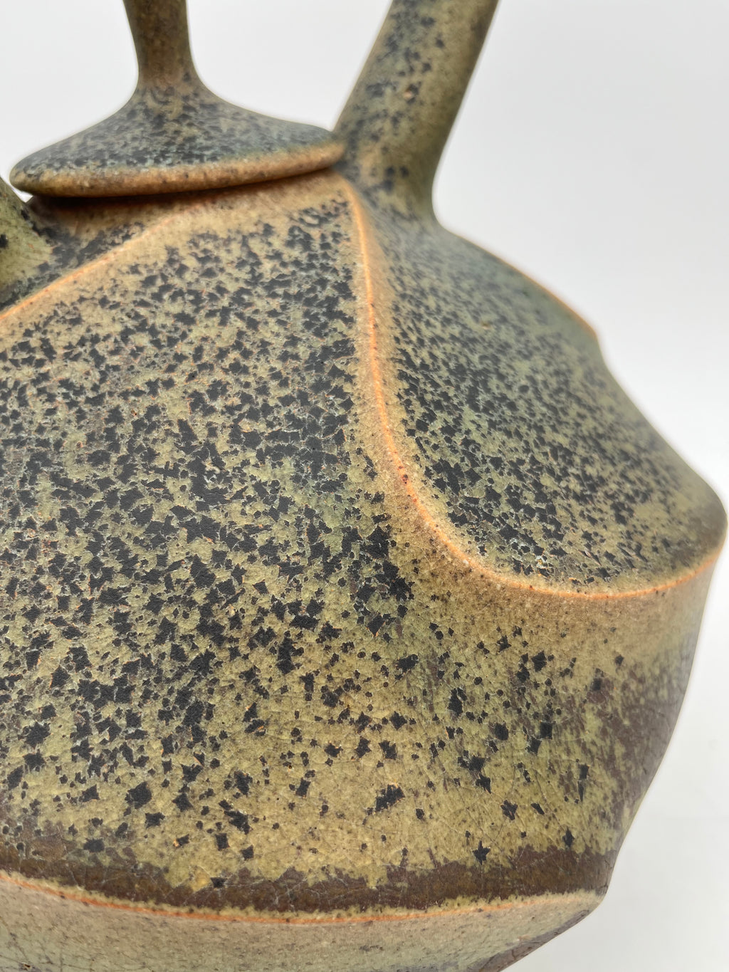 Green Sandblasted Carved Teapot