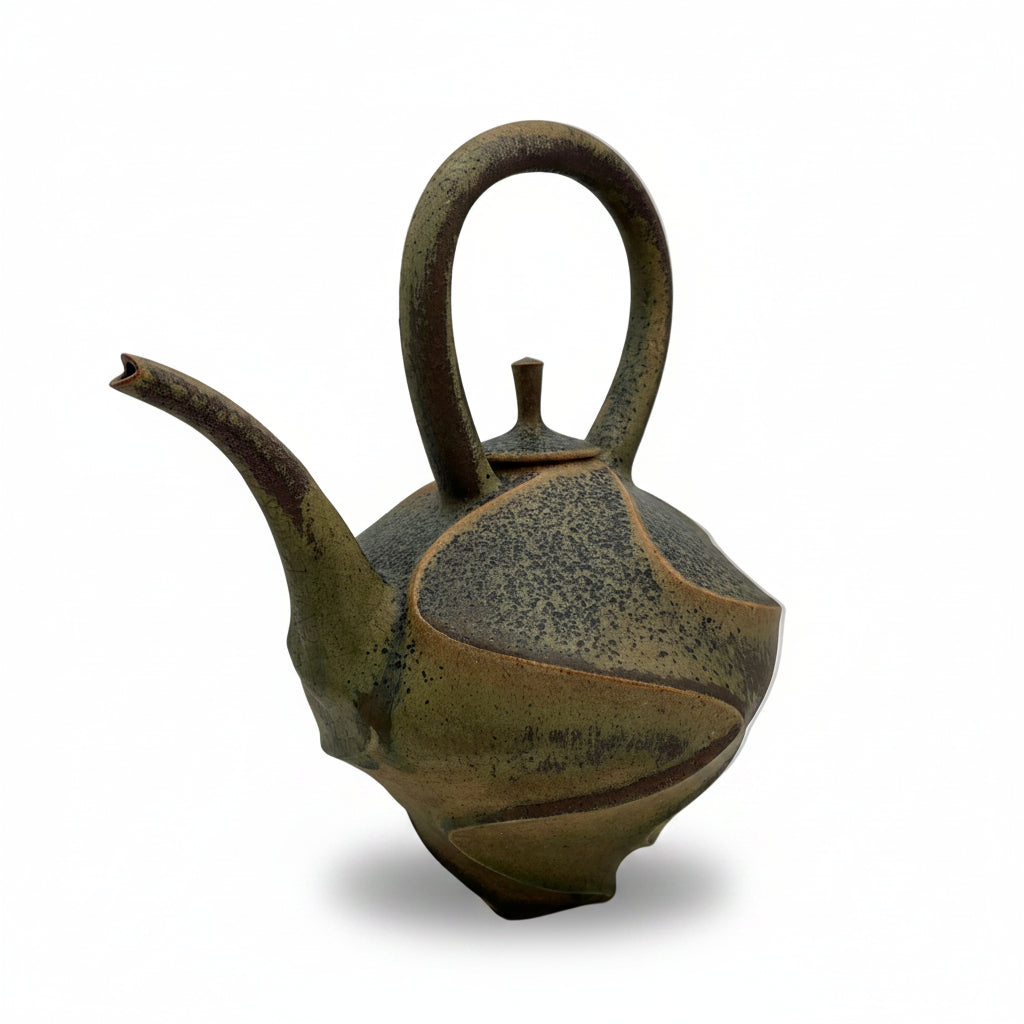 Green Sandblasted Carved Teapot