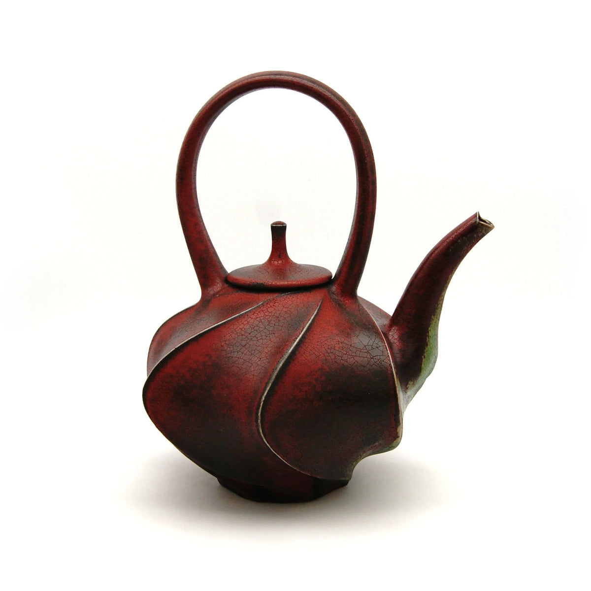 Red Sandblasted Carved Teapot
