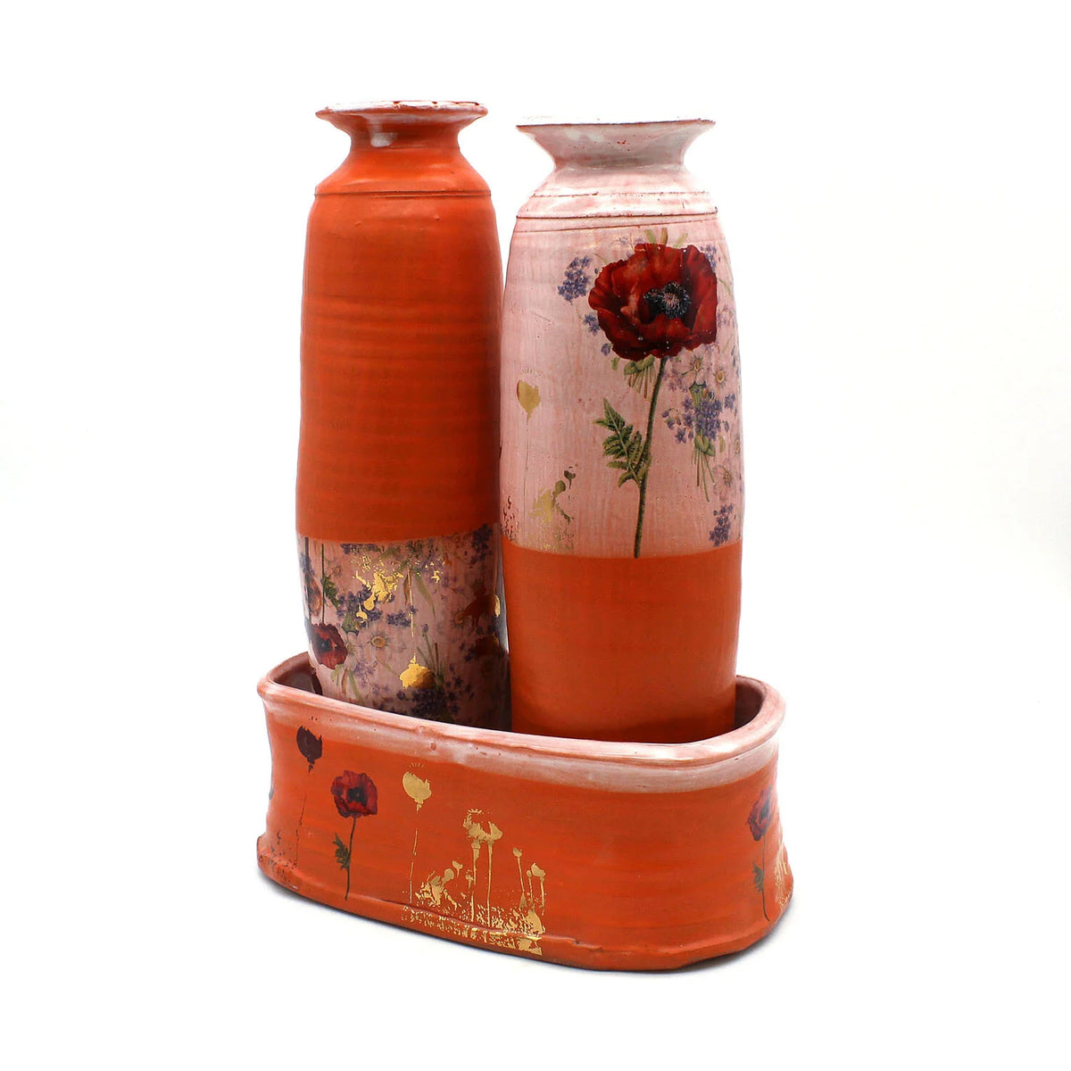 Floral Orange Bottle with Tray Set