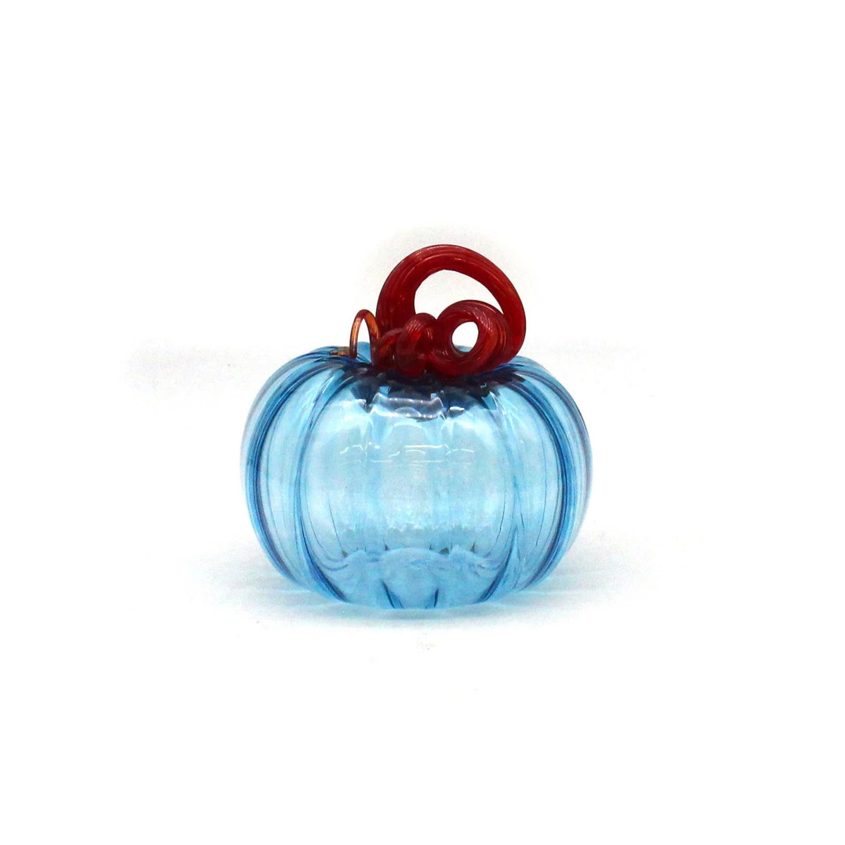 Glass Pumpkin - Teal Blue with Red stem