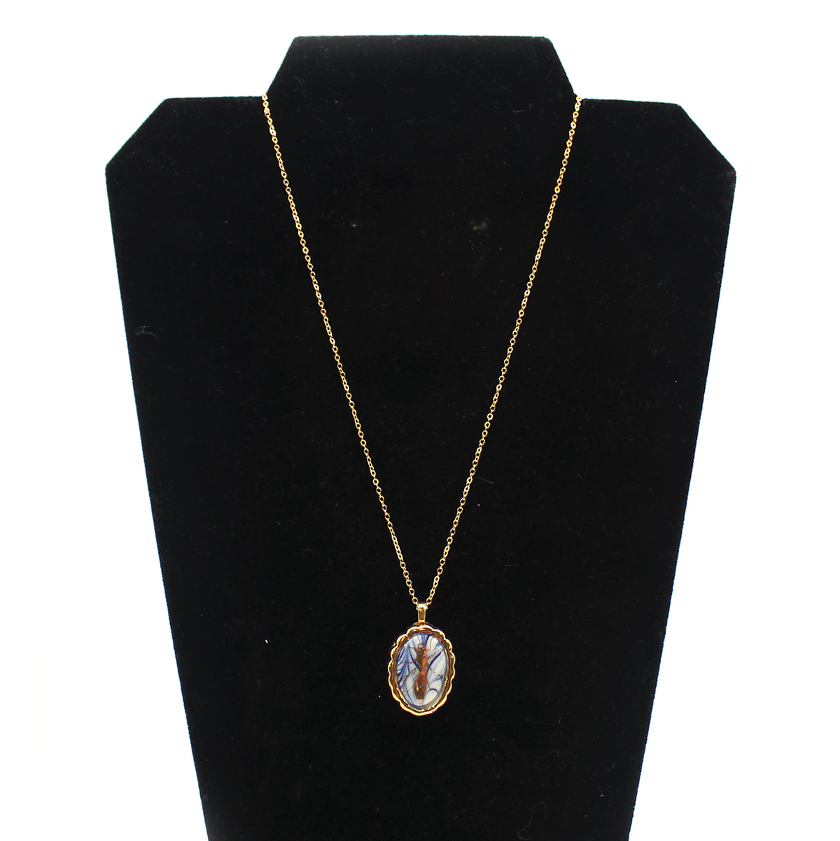 Necklace, Golden Bee on Blue & White
