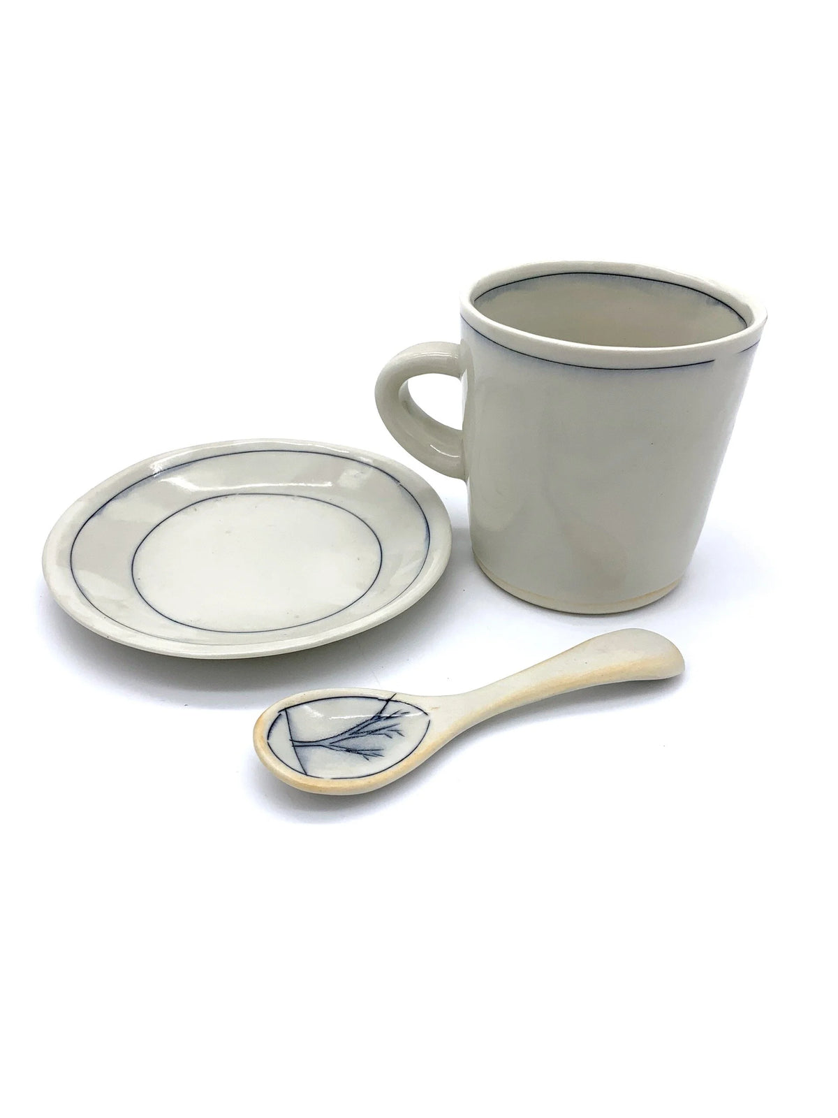 Simple Line Mug and Saucer with Tree Spoon