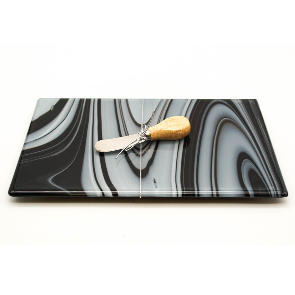 Large Charcuterie Board - Black and White Swirls