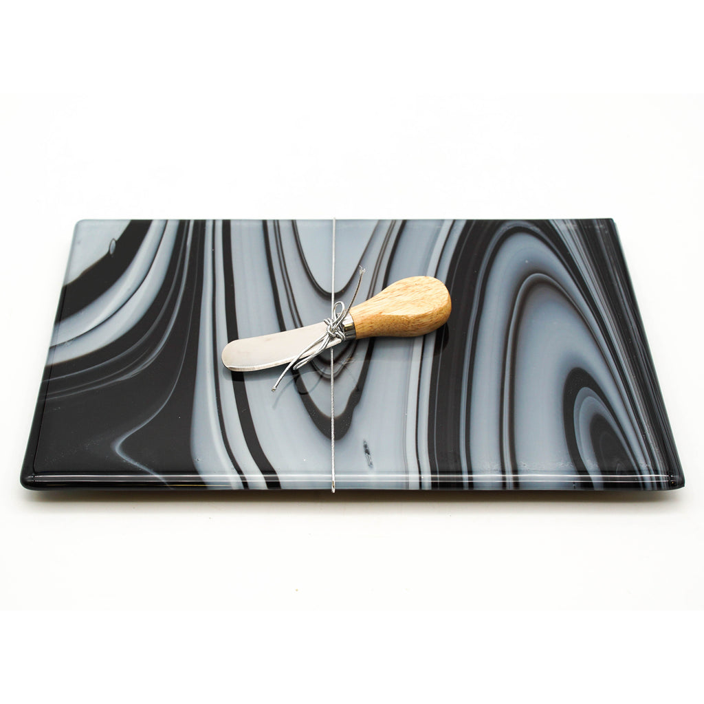 Large Charcuterie Board - Black and White Swirls