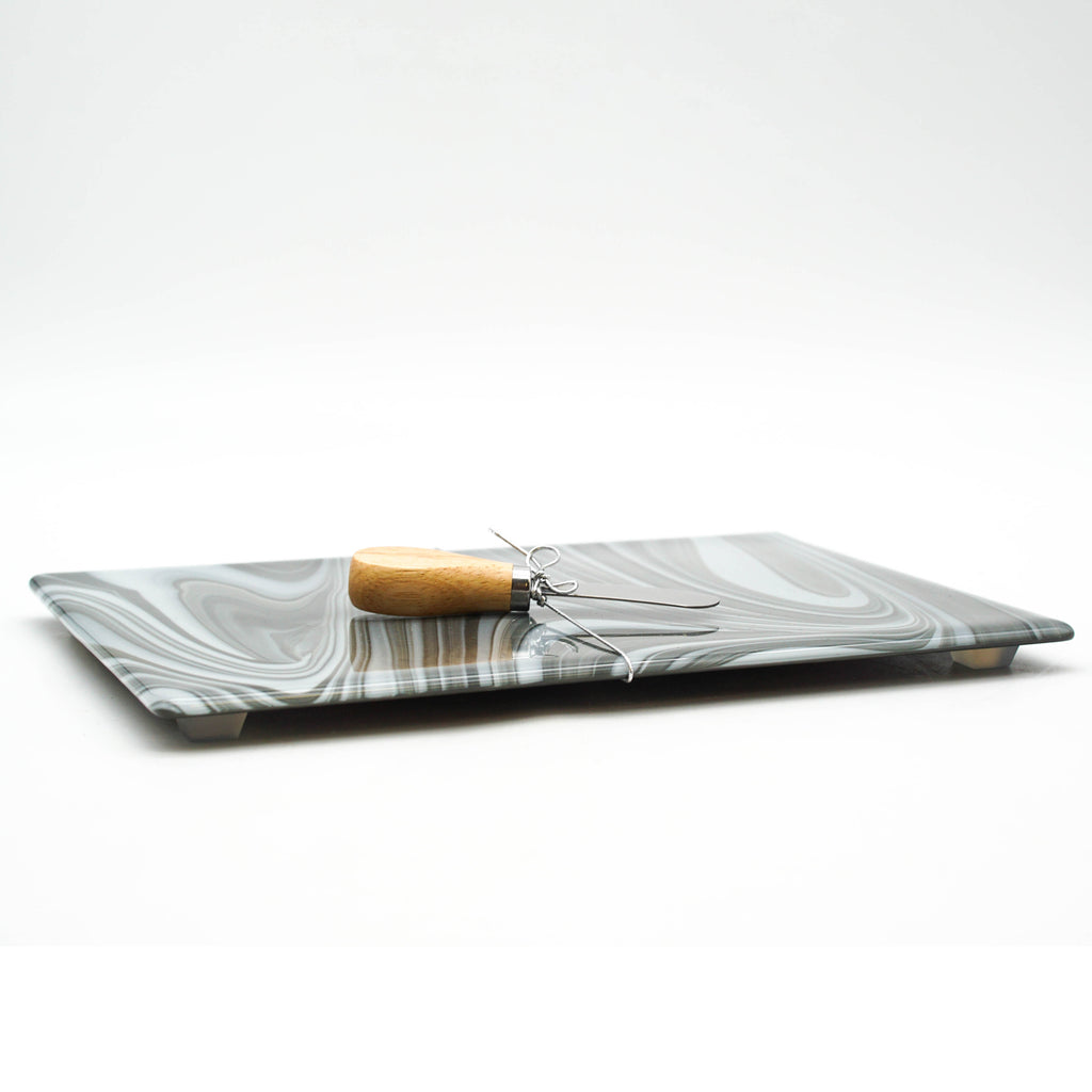 Large Charcuterie Board - Charcoal and White Swirls