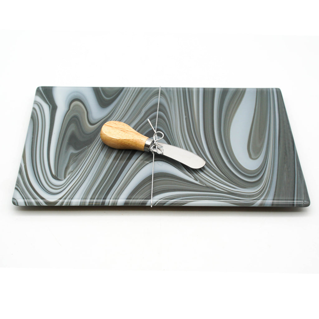 Large Charcuterie Board - Charcoal and White Swirls