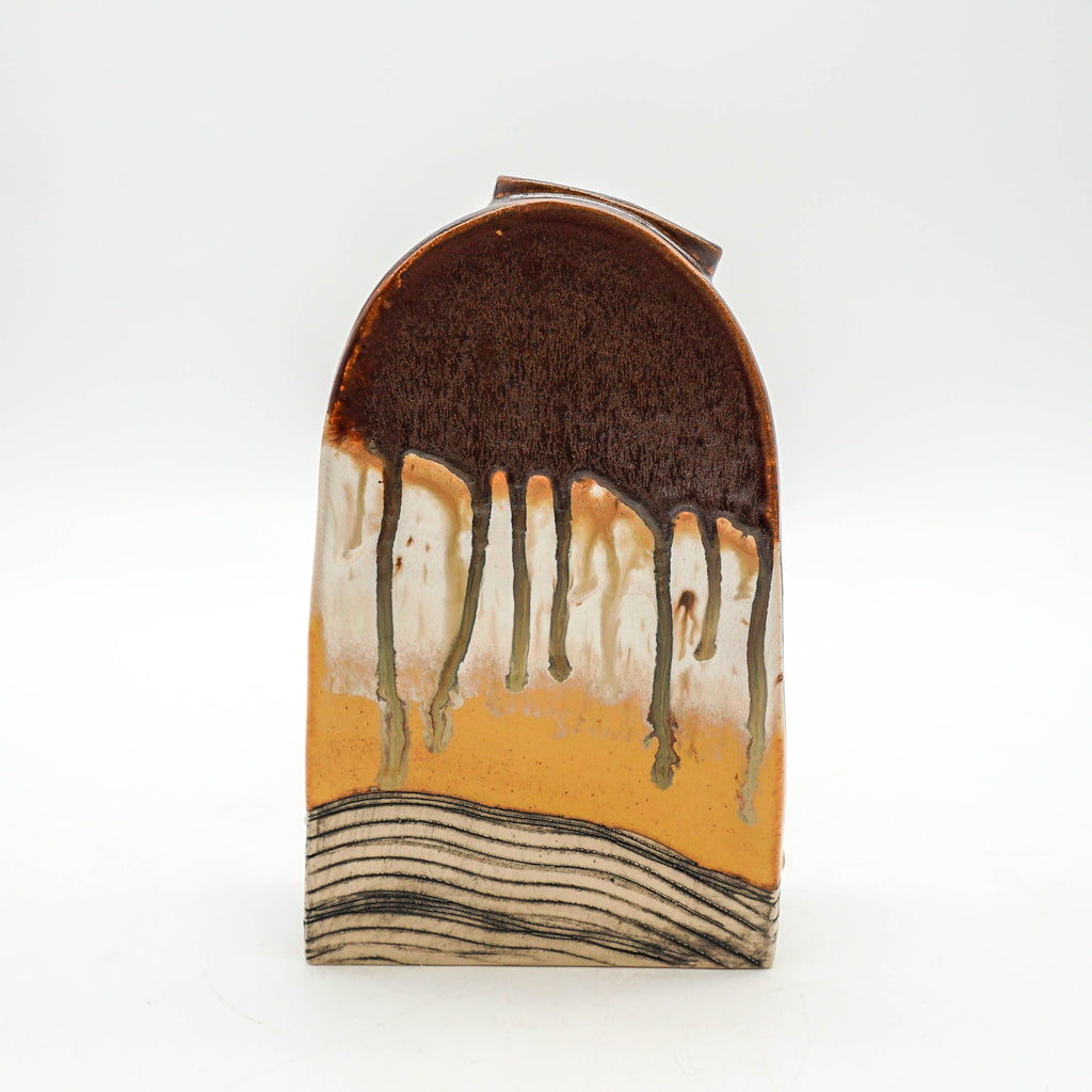 Tall Arch Vase- Brown and Yellow
