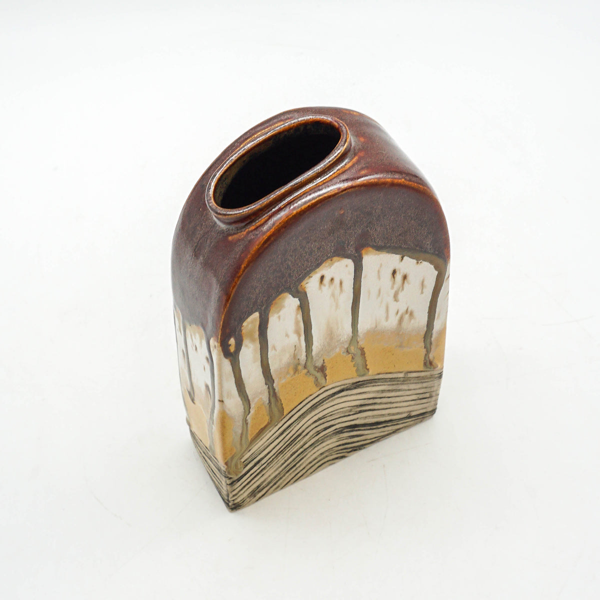 Tall Arch Vase- Brown and Yellow