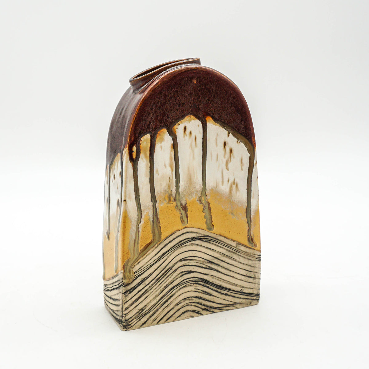 Tall Arch Vase- Brown and Yellow